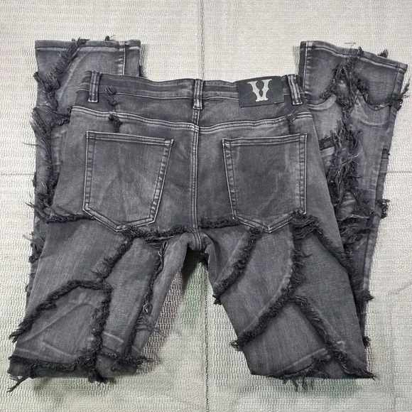 Vicious Men's Black Distressed Web Detail Cotton Jeans Size 34 - Picture 10 of 13